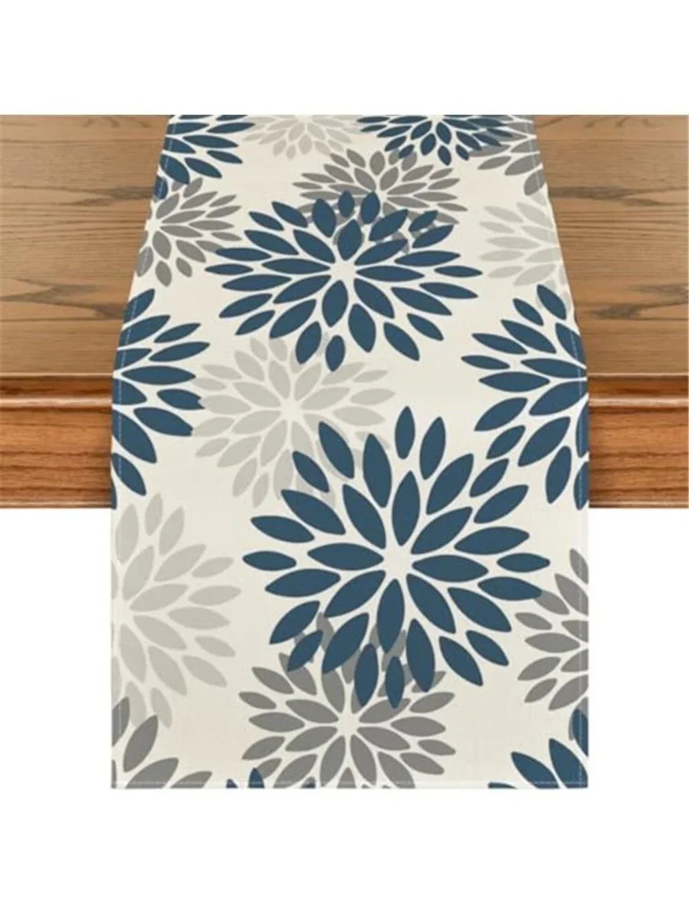 Blue Grey Silver Floral Table Runner 13 x 72 Inch Polyester Dining Table Decor